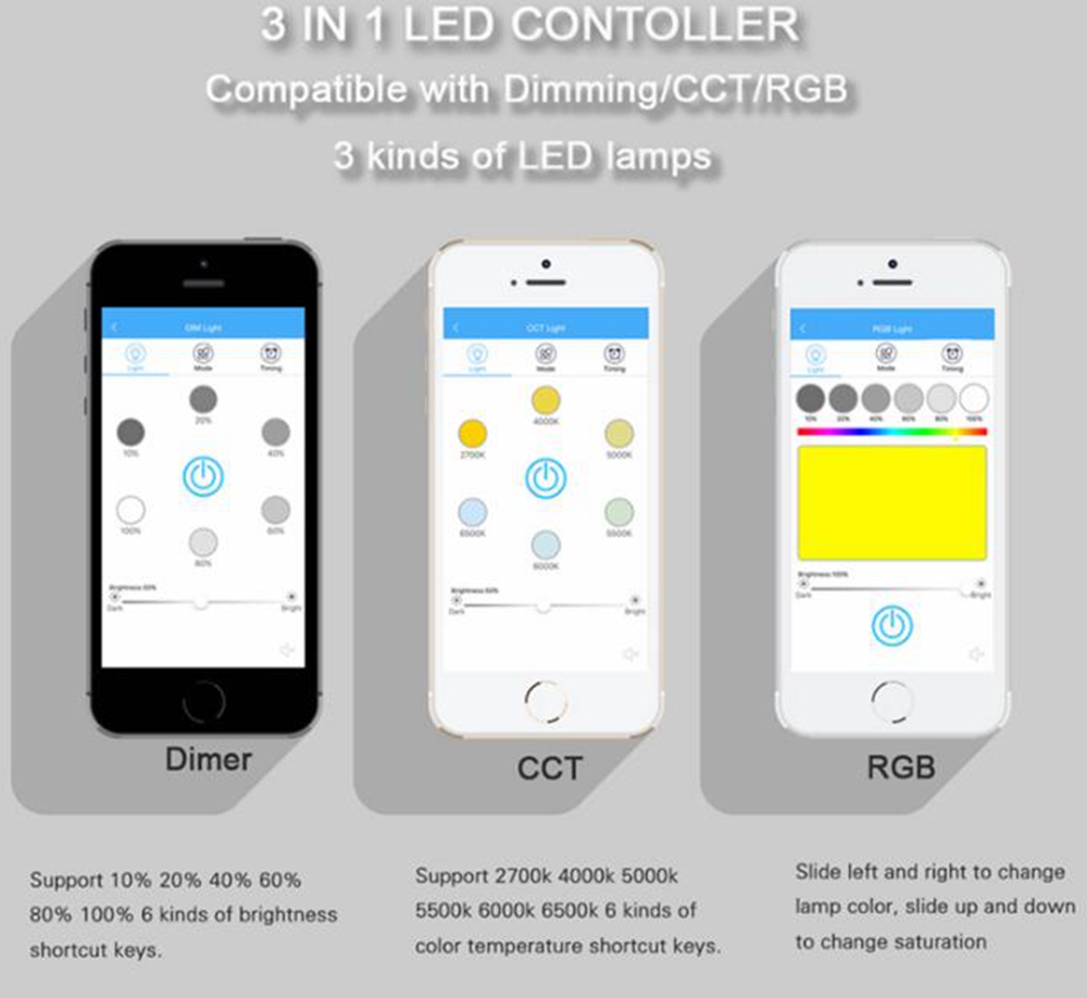 DC9V-24V RGB CCT DIMMER 3 IN 1 30-50 Meters Control Distance WIFI SMART APP LED STRIP LIGHT CONTROLLER WORK WITH AMAZON ECHO ALEXA